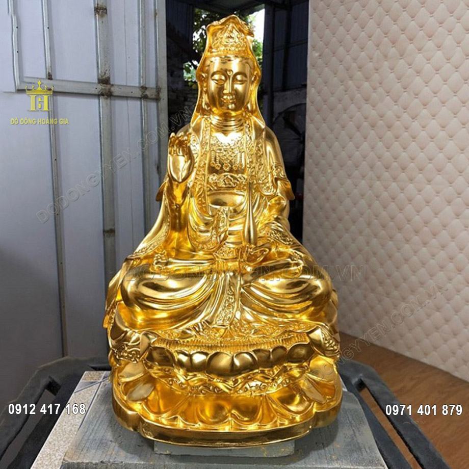 Tượng Phật Quan &Acirc;m Bằng Đồng Thếp V&agrave;ng 9999